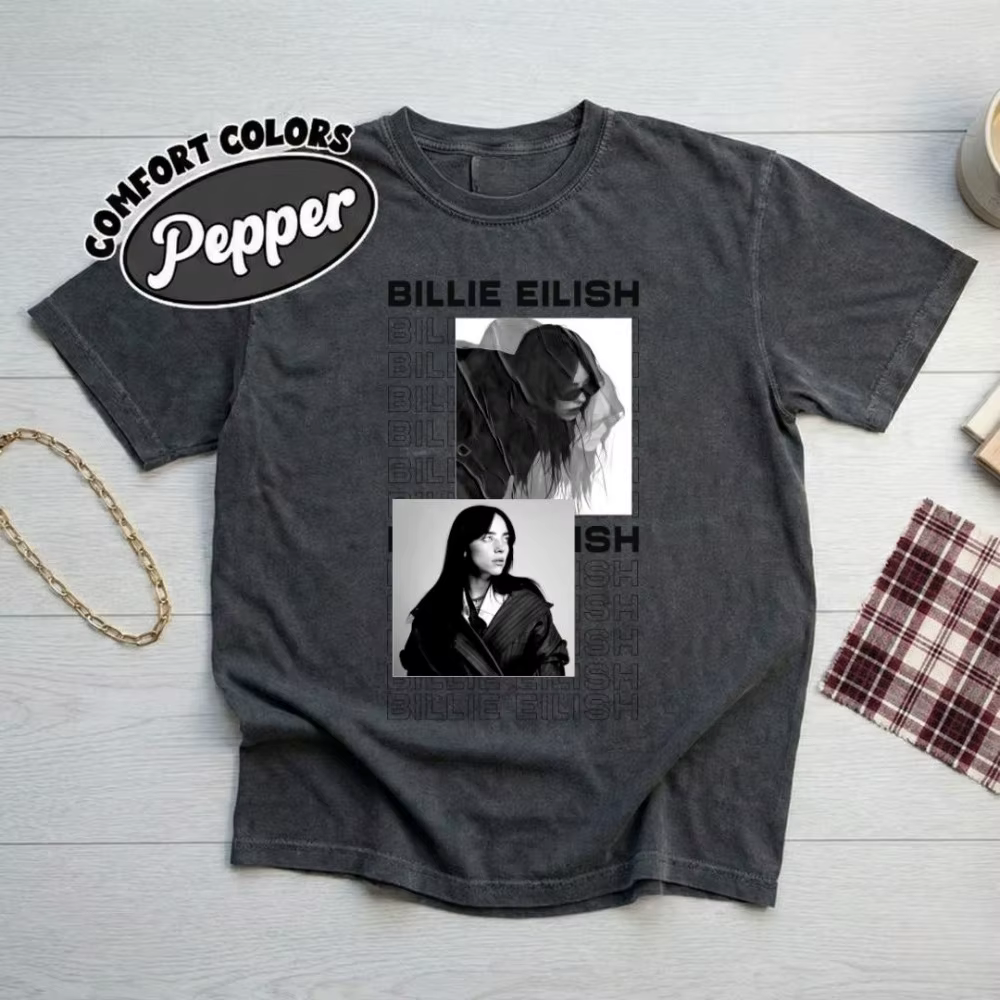 Billie Eilish thème graphique rétro fan de musique T-shirt unisexe chemise pur coton toutes saisons streetwear couche de base goth y2k vêtements