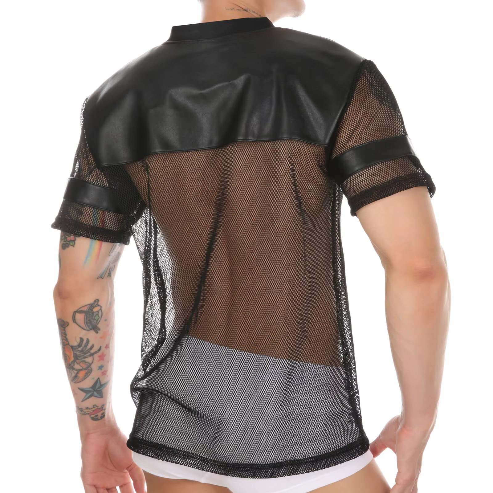 T-shirt sexy en similicuir à manches courtes pour homme