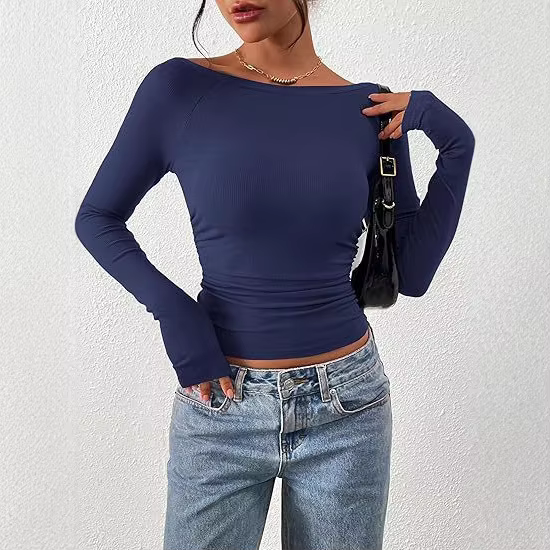 T-shirt côtelé à manches longues pour femme