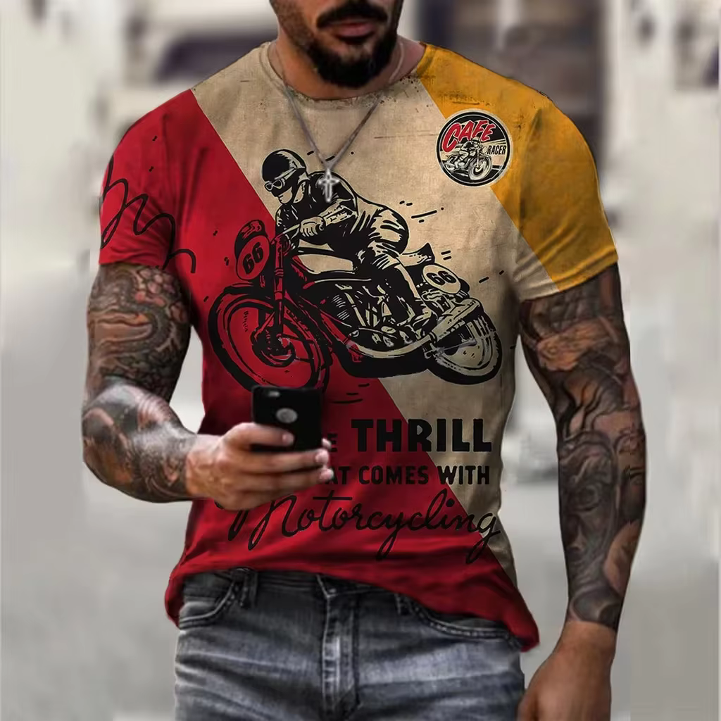 Vintage hommes t-shirt 3D rétro moto t-shirts