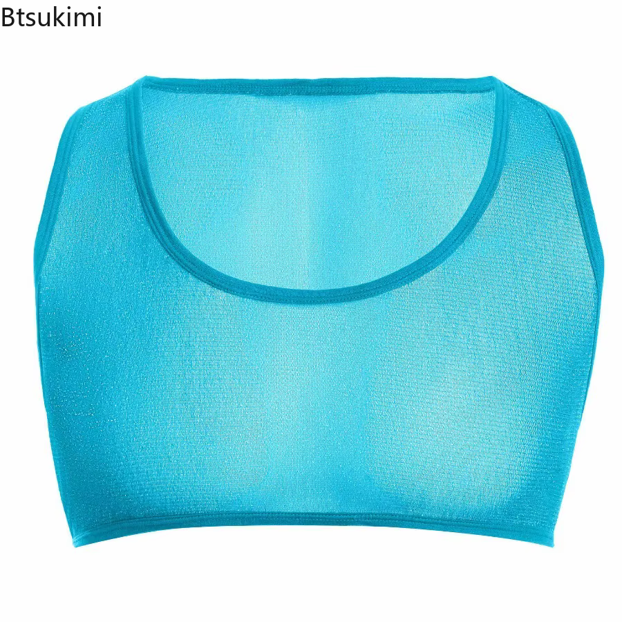 Nouveau 2026 hommes Sexy brillant Transparent maille culture hauts gilet sans manches sport Muscle maillot de corps col