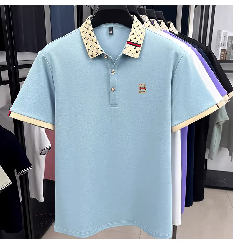 Marque de luxe B lettre en relief polo à manches courtes hommes été léger respirant nouvelle mode couleur bloquée revers T-shirt