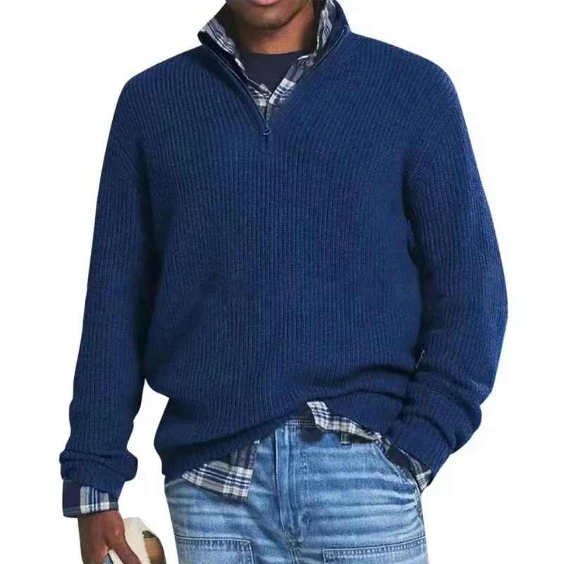 Pull à manches longues pour hommes, pull décontracté, haut monochrome, demi-fermeture éclair, extérieur, travail, PVD, automne, hiver, mode, nouveau