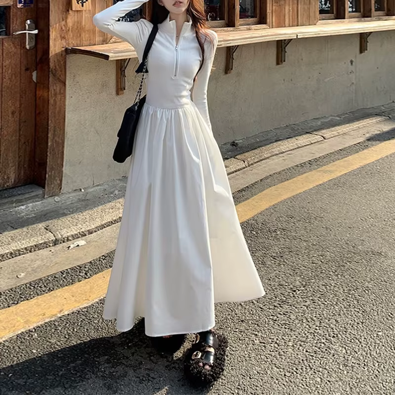 Robe à manches longues et col Polo pour femmes