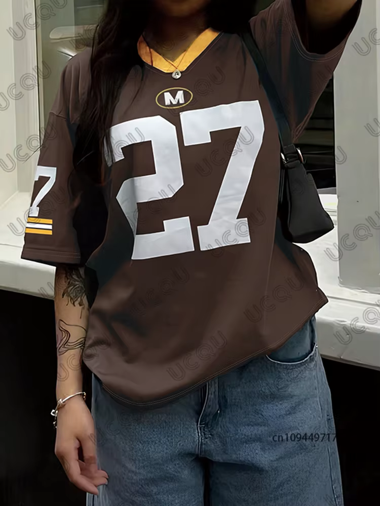 2025 Nouveau classique rétro rouge n° 27 T-Shirt imprimé pour femmes