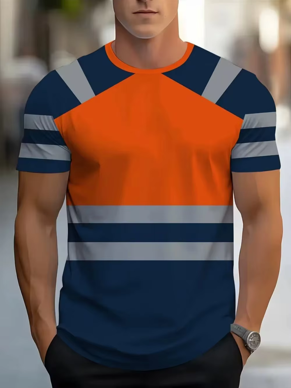 T-shirt pour hommes, avec logo de sécurité imprimé en 3D