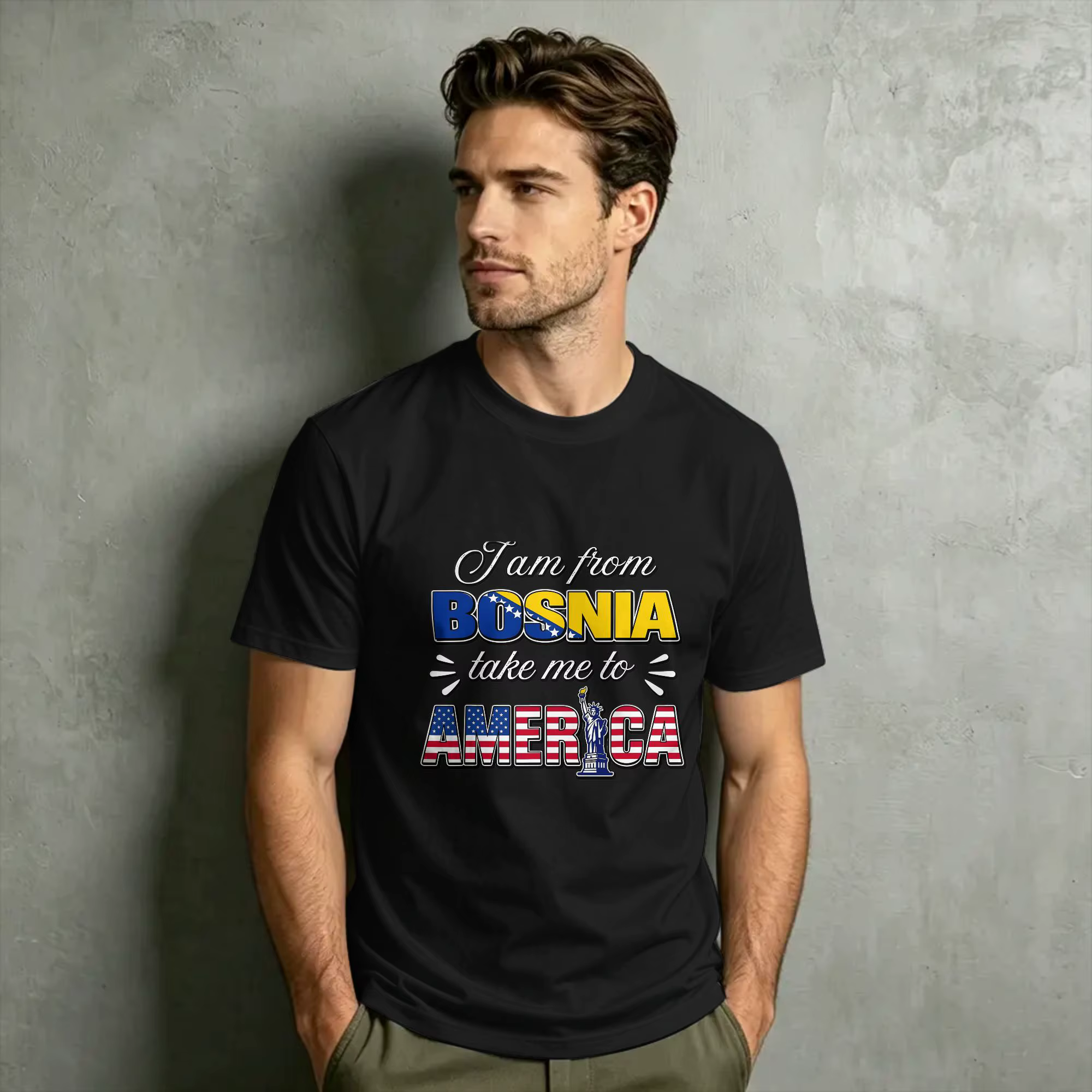 T-shirt vintage d'été « I Am From Bosnia Please Take Me To America »