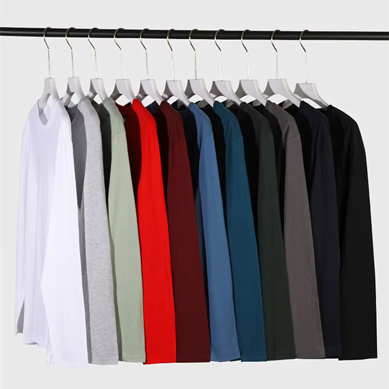 MRMT 2026 T-shirt Homme 180g en Coton Pur Couleur Unie Manches Longues Col Rond Ample Basique