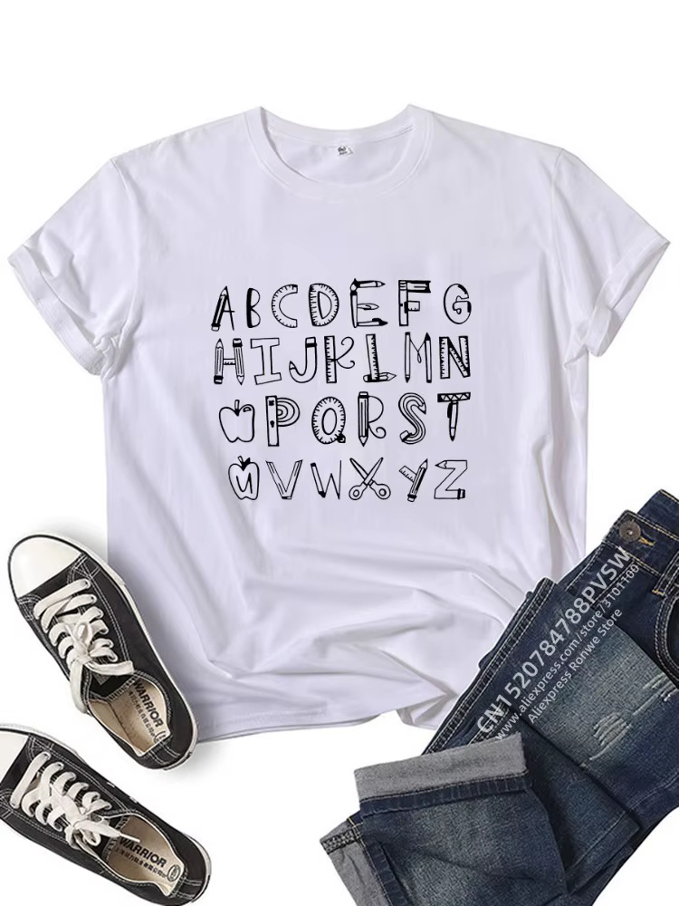 T-shirt graphique alphabet pour femme