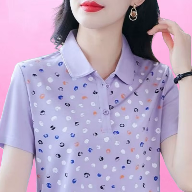 Nouveau T-shirt Polo Femme d'été à Col Revers et Manches Courtes