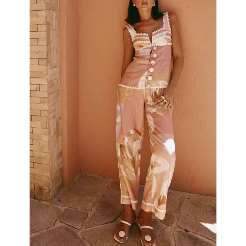 Femmes haut sans manches deux pièces ensembles assortis 2025 été imprimé Patchwork Chic tenue col en V mode Simple dame costume vêtements