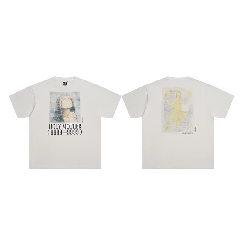 T-shirt Saint Print pour Hommes et Femmes, Motif Lettres Avant et Arrière, Coupe Oversize, Style Vintage Hip Hop Streetwear, Manches Courtes
