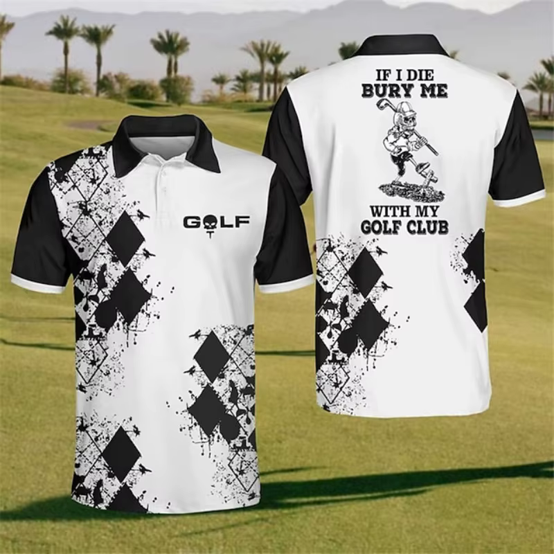 Polo pour homme à motif de golf coloré et amusant