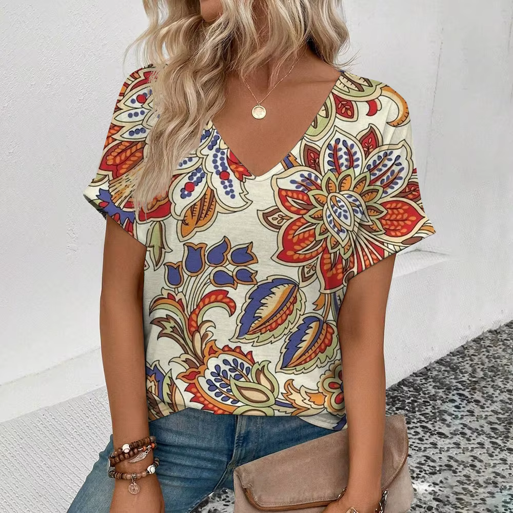 Femmes grande taille T-Shirt été col en v