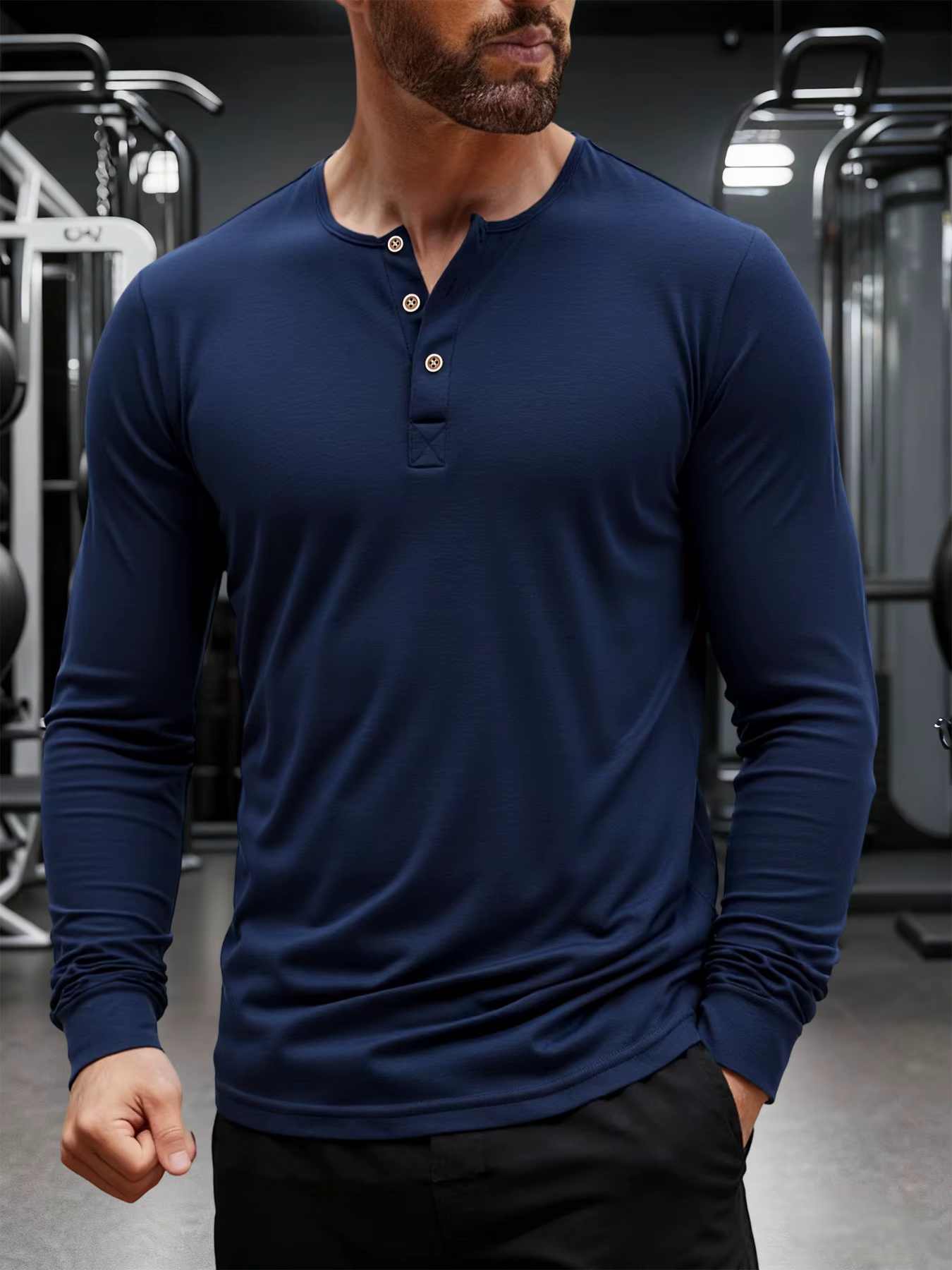 T-Shirt manches longues col Henley pour homme