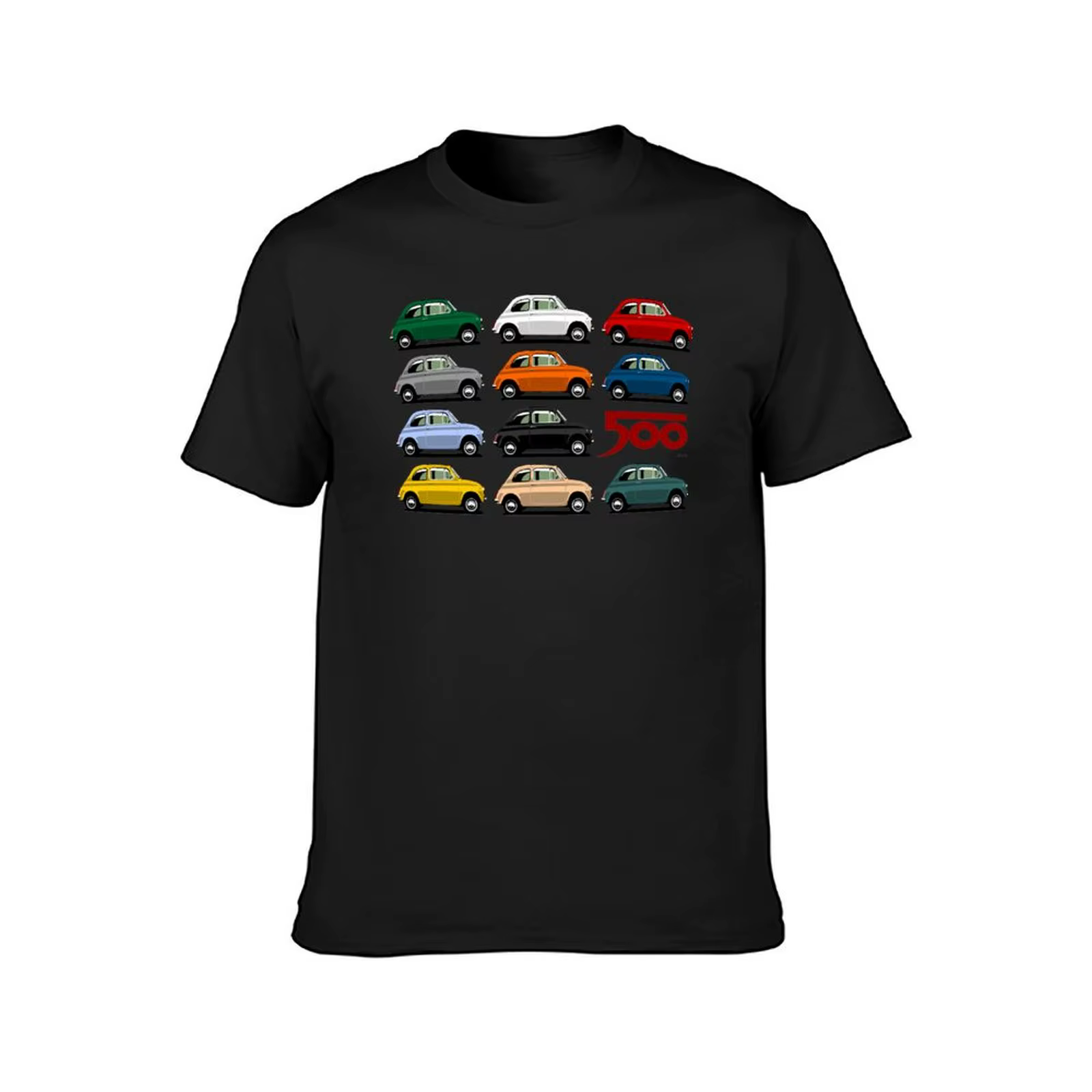 T-shirt Fiat 500 avec vue latérale pour homme, chemisier noir