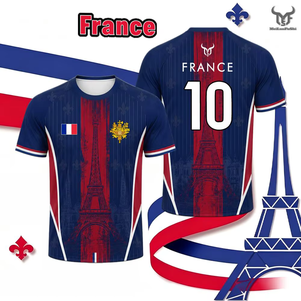 Nouveau T-shirt imprimé drapeau français pour hommes