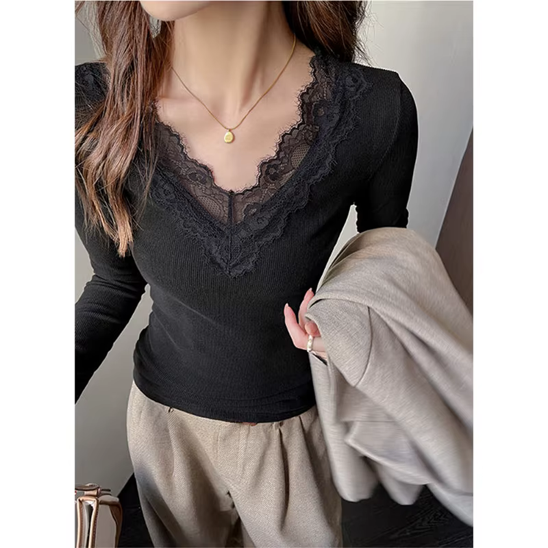 T-Shirt manches longues col en v pour femmes