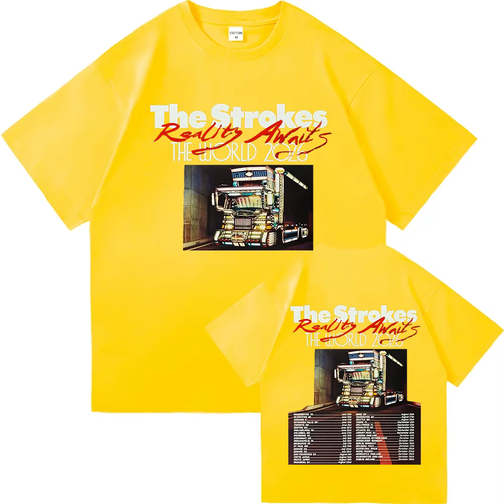 Reality Awaits North America Tour 2026 T-shirt The Strokes Band Design T-shirts imprimés en coton à manches courtes pour hommes