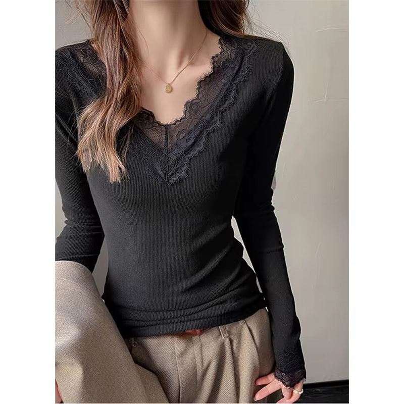 T-Shirt manches longues col en v pour femmes