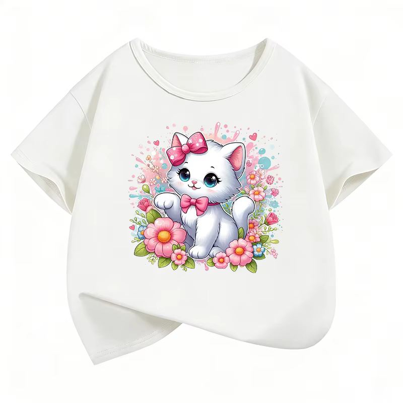 T-shirt imprimé chat avec nœud Kawaii