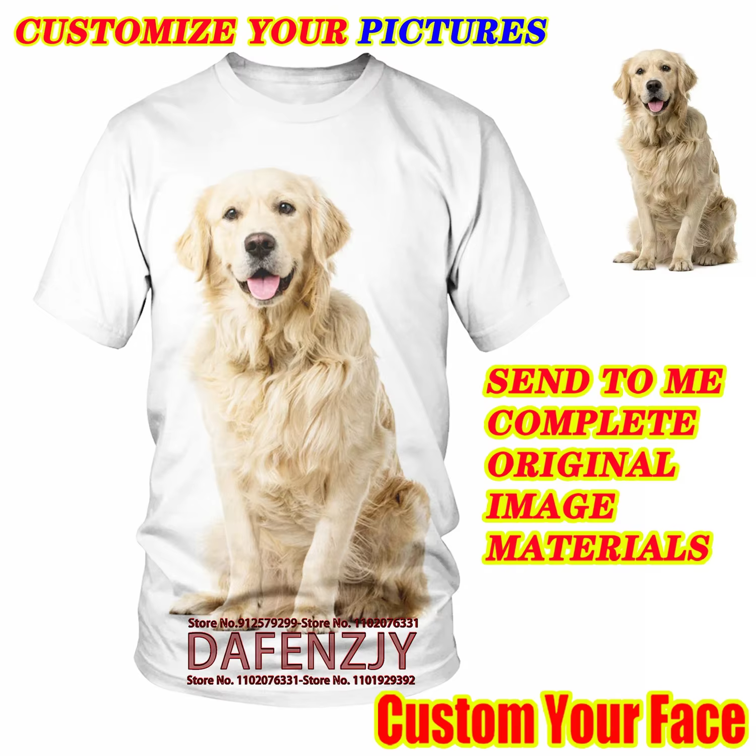 T-shirt col rond unisexe, estival et décontracté, avec votre photo ou animal de compagnie imprimé en 3D