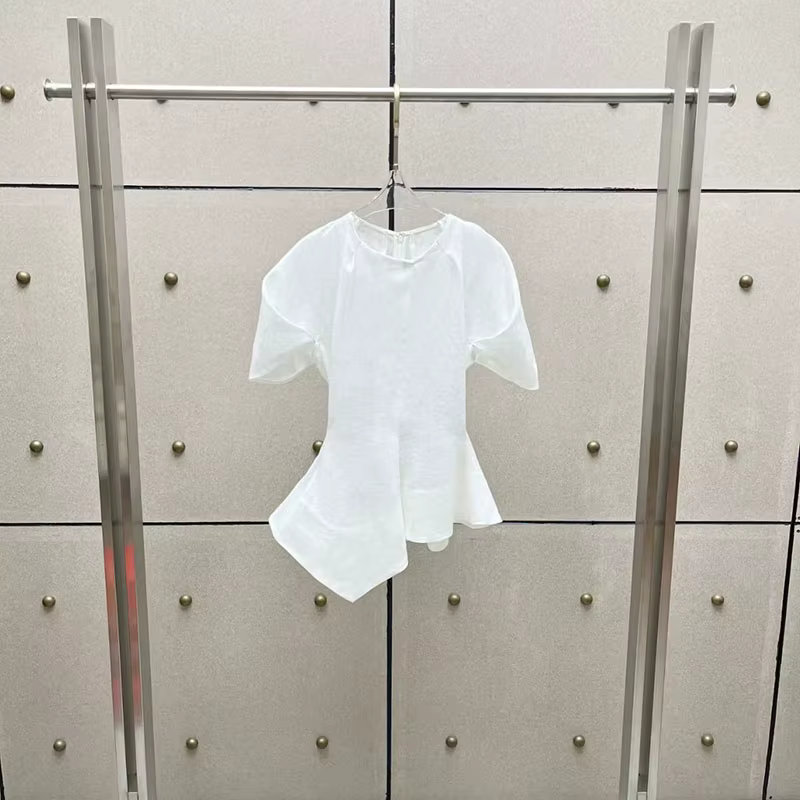 Haut asymétrique pour femme, T-shirt à col rond et manches courtes, Pull en coton et lin de haute qualité, 2026, Nouvelle arrivée, Y2K