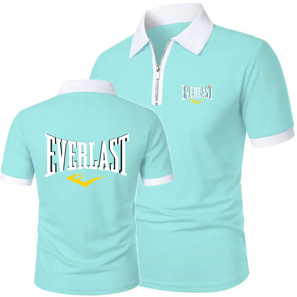 EVERLAST hommes polos course hauts d'entraînement t-shirt été respirant maille coton fermeture éclair revers