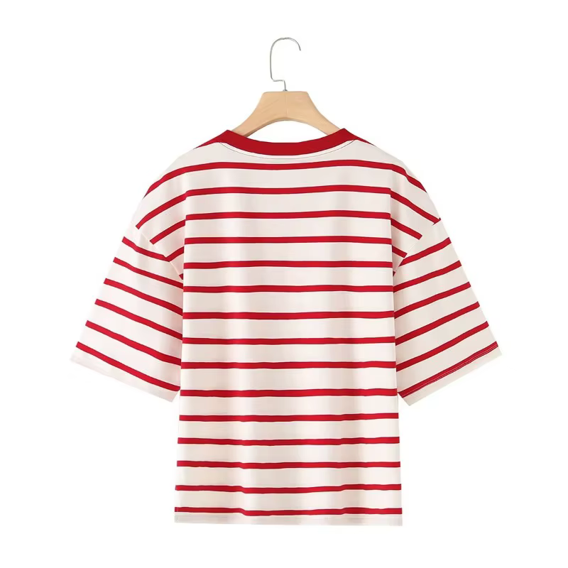 Rayé femmes mode T-shirts col rond manches courtes