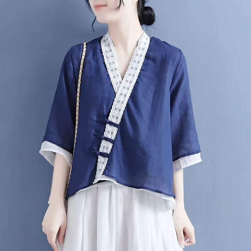 Chemise en dentelle à col en V pour femmes