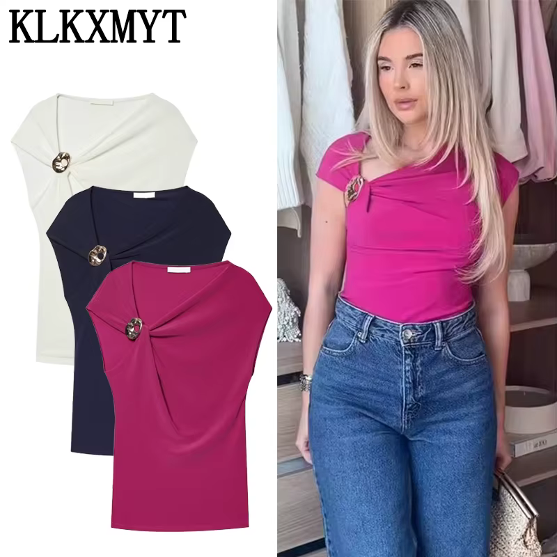 Haut asymétrique court sans manches KLKXMYT pour femme