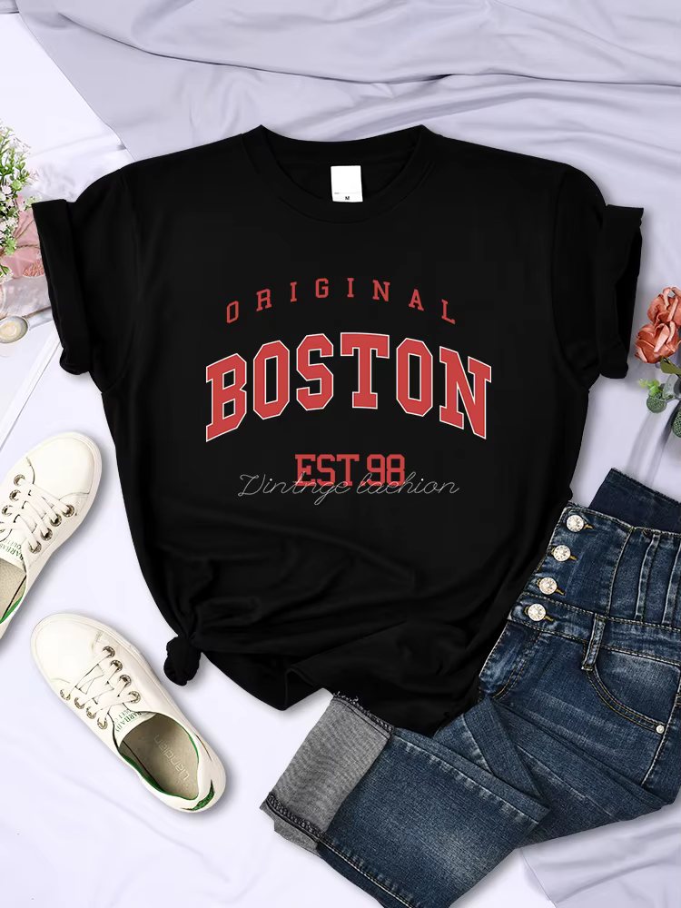 Original Boston Est.98 rue lettre t-shirt femmes été respirant