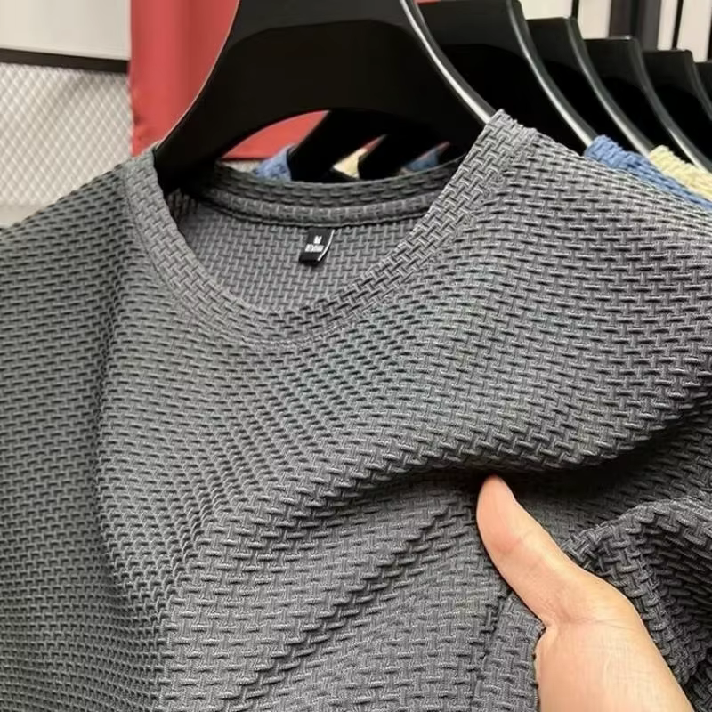 Maille glace soie T-shirt hommes à manches courtes col rond nouveau T-manches