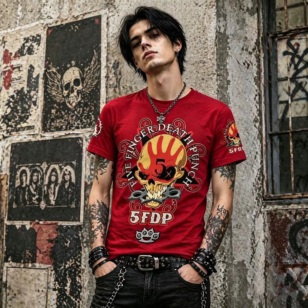 T-shirt imprimé en 3D avec crâne de groupe de rock heavy metal pour les fans de Five Finger Death Punch