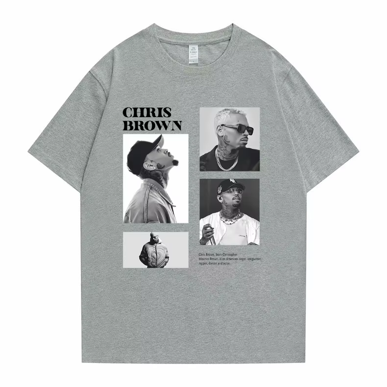 Pop chanteur Chris marron imprimé graphique t-shirt hommes femmes Hip Hop mode surdimensionné t-shirts hauts