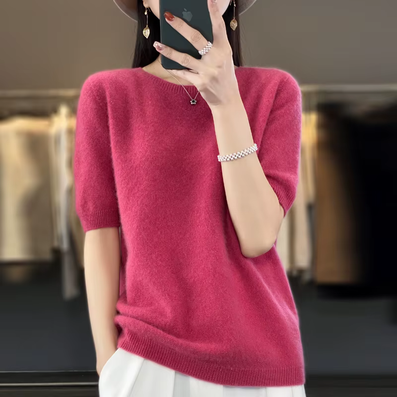 T-shirt tricoté à col rond pour femme