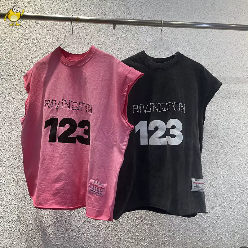 Haute qualité ample Vintage RRR123 manches coupées t-shirt hommes femme hauts à la mode