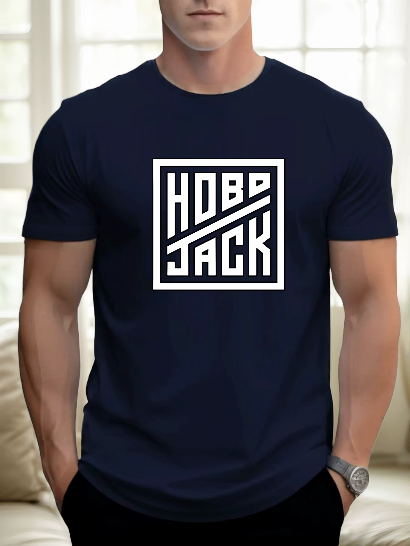 T-shirt pour hommes hobo jack 100 % coton imprimé graphique été col rond