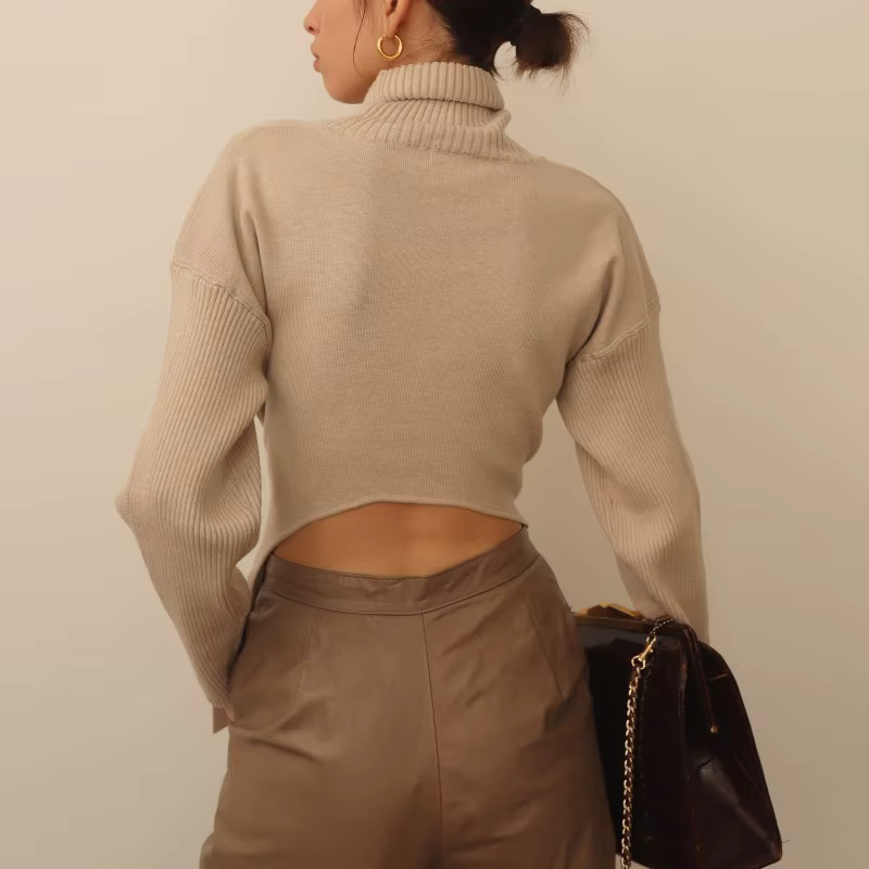 Pull tricoté à col roulé pour femmes