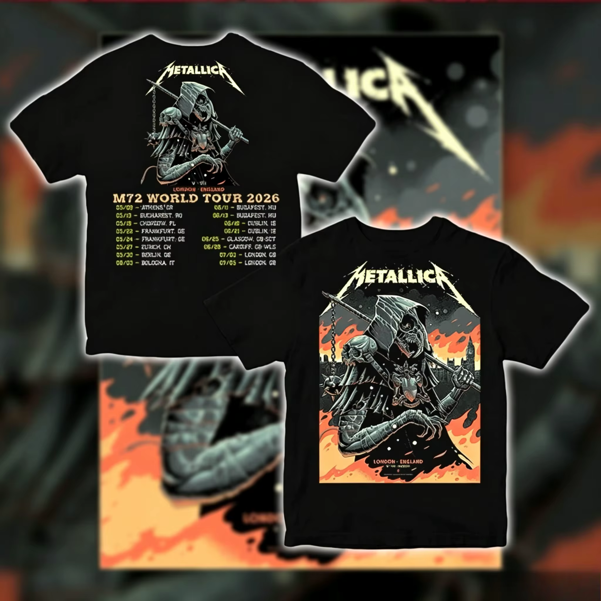 T-shirt de la tournée Metallica à Londres M72 World Tour 2026