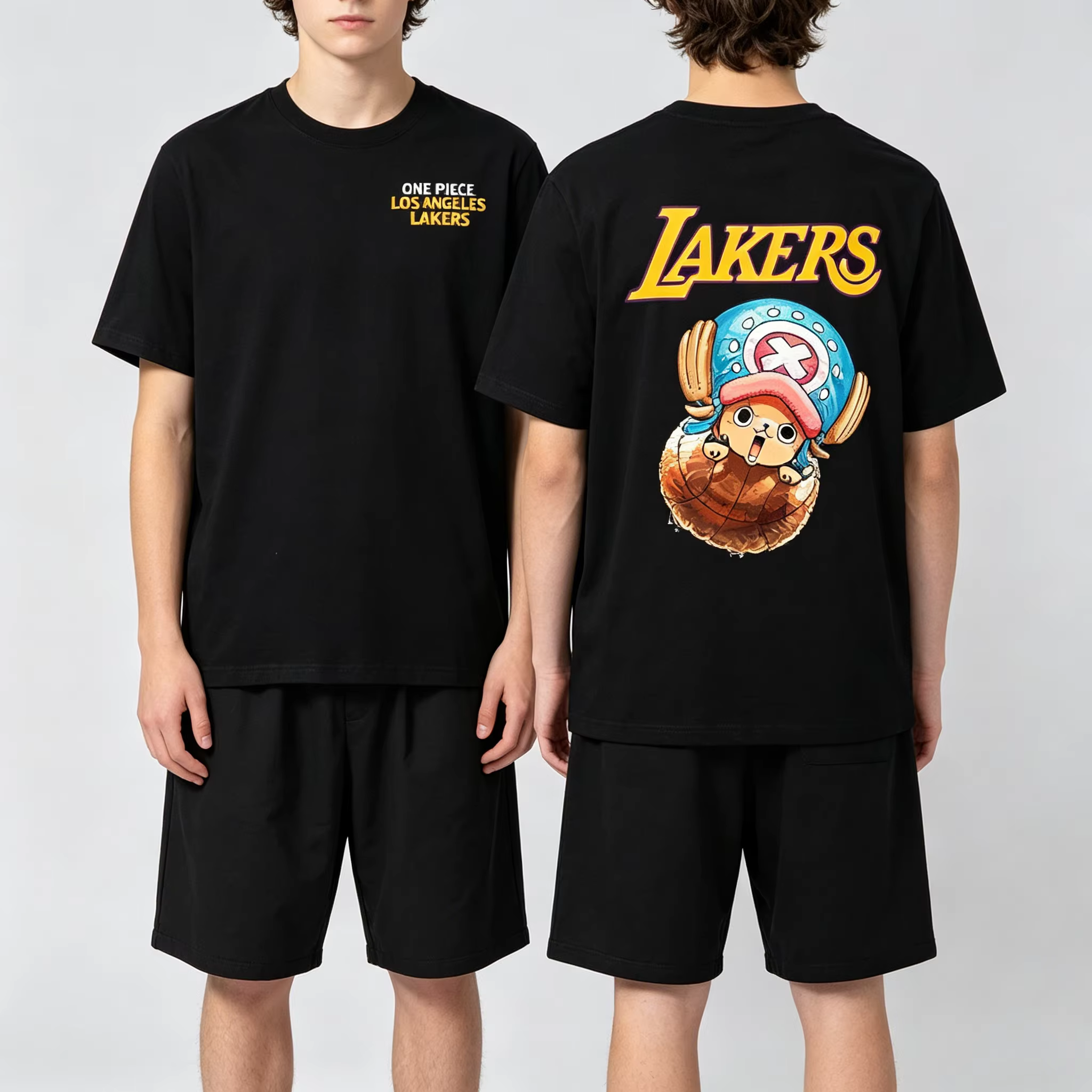 T-shirt en coton pour hommes, femmes, adultes, enfants, garçons, filles, parents et enfants, motif Lakers One Piece Basketball Luffy Sanji Zoro Choppa