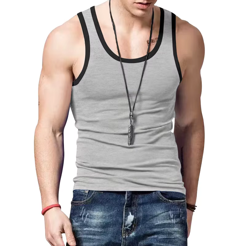 Débardeur Homme Color Block Coupe Slim Décontracté Sans Manches Gilet Sportif Été Sous-vêtement