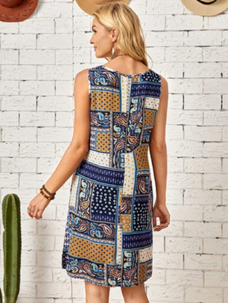 Robe sans manches imprimée style bohème