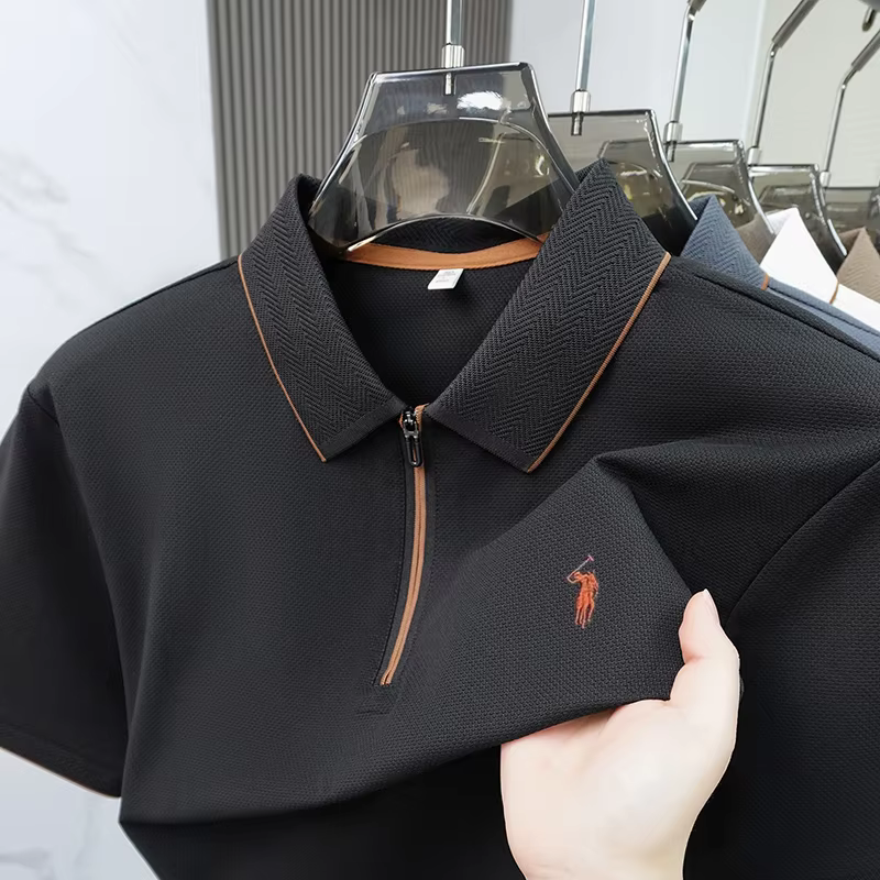 Polo brodé de luxe à manches courtes pour homme