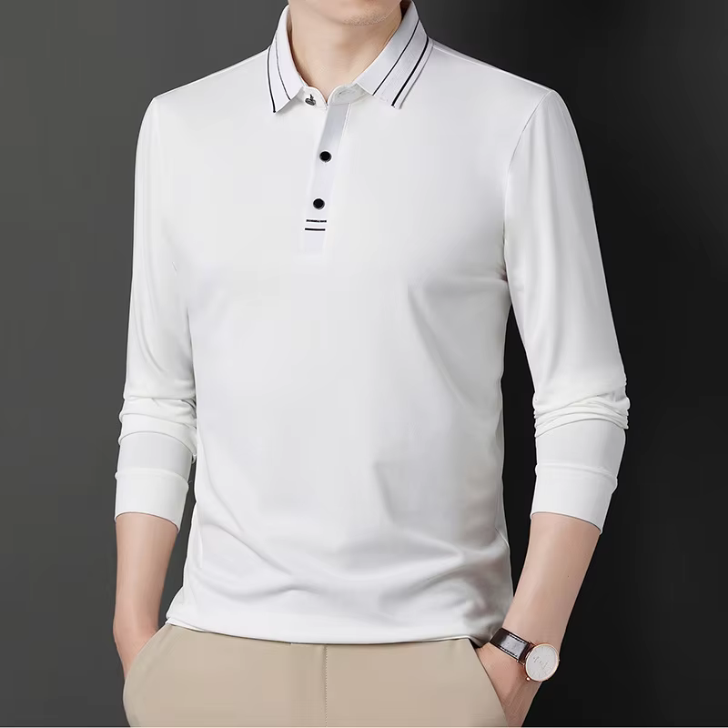 Polo à manches longues pour hommes d'âge moyen, printemps-automne