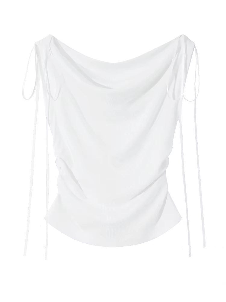 T-shirt femme blanc uni polyvalent à col bénitier Y2K