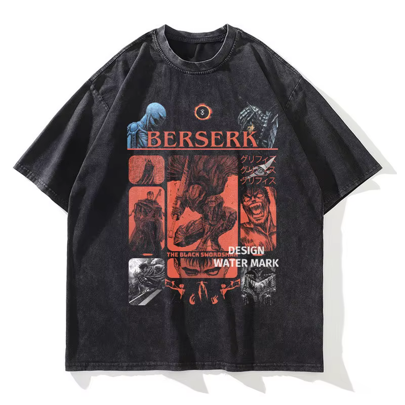 Anime Berserk t-shirt Guts Griffith Vintage lavé T-shirts Streetwear Manga hauts