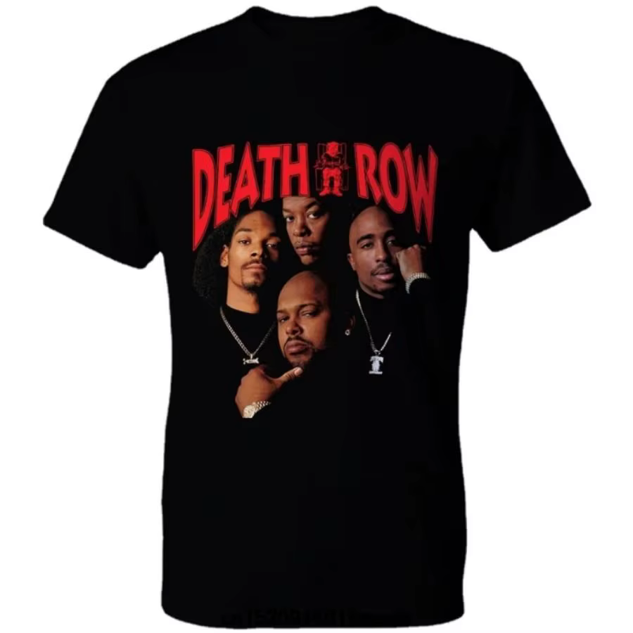 Death Row Records T-shirt graphique pour hommes en coton Hip Hop Streetwear à manches courtes