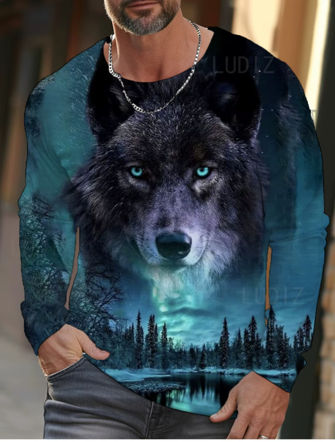 T-shirt à manches longues The Wolf Graphic pour hommes