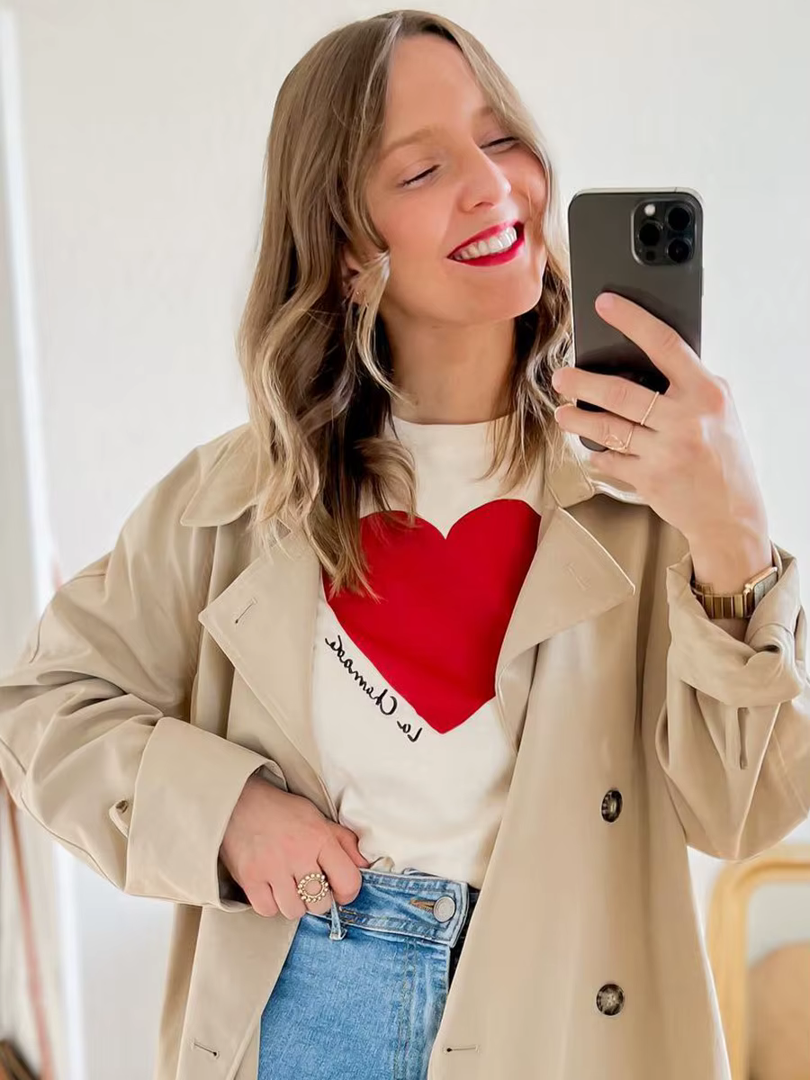 Coeur imprimé graphique T-shirt 2025 été femmes col rond manches courtes décontracté Chic T-shirts vêtements Vintage